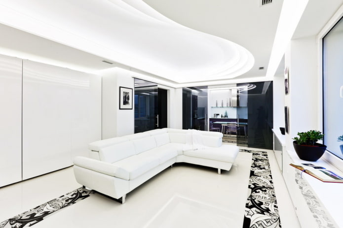 Décoration de salon dans les tons noir et blanc
