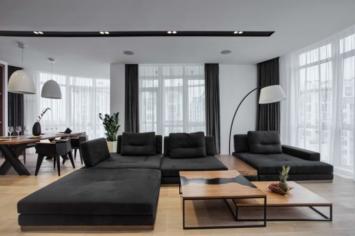 Combinaison de couleurs dans le salon en noir et blanc