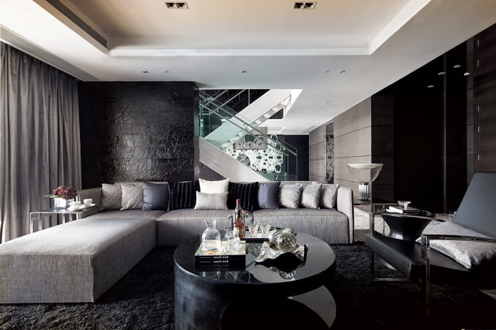 Combinaison de couleurs dans le salon en noir et blanc