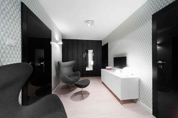 Design intérieur de salon noir et blanc