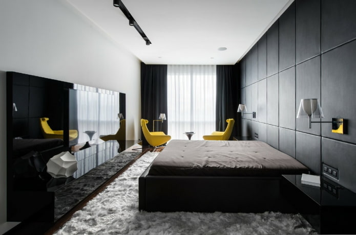 Meubles de chambre à coucher aux tons noir et blanc