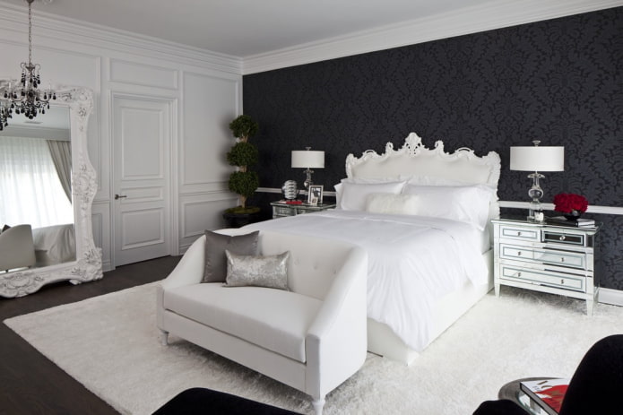 Meubles de chambre à coucher aux tons noir et blanc