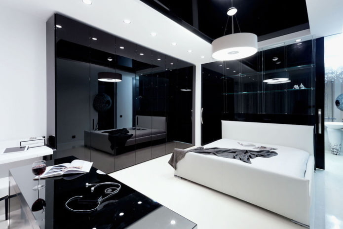 Meubles de chambre à coucher aux tons noir et blanc