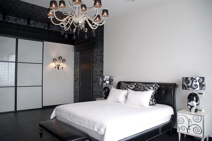 Intérieur de chambre noir et blanc de style Art déco