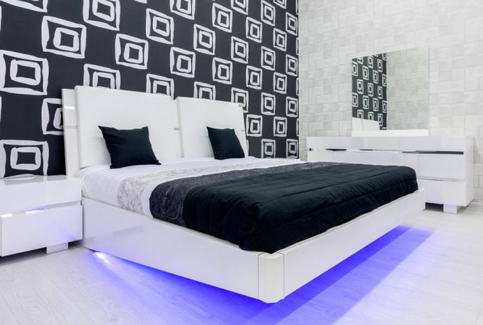 Meubles de chambre à coucher aux tons noir et blanc