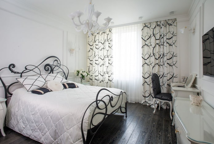 Meubles de chambre à coucher aux tons noir et blanc