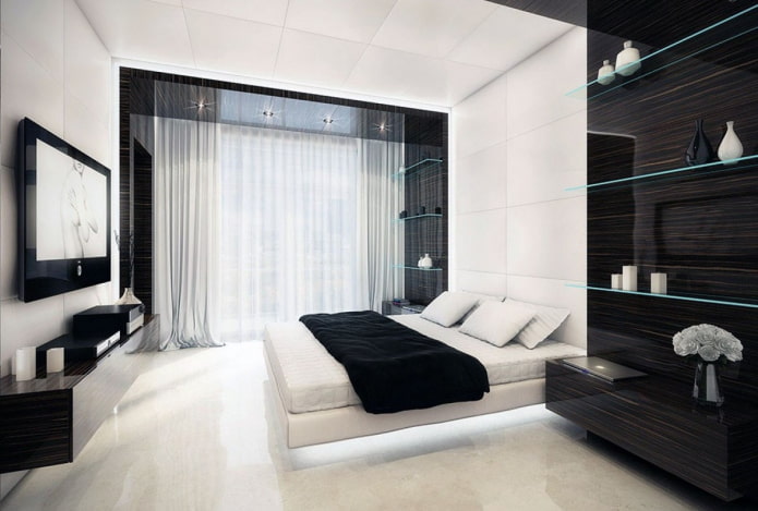 Chambre noir et blanc Intérieur de style high-tech