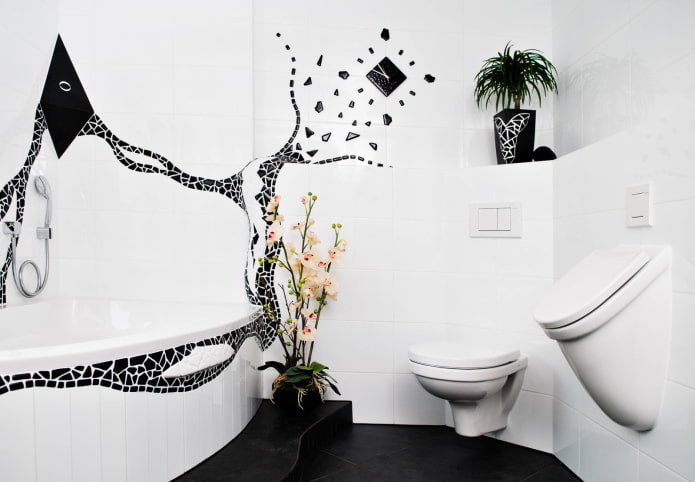 Intérieur de salle de bain noir et blanc