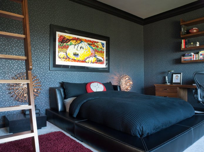 papier peint foncé avec des paillettes dans la chambre
