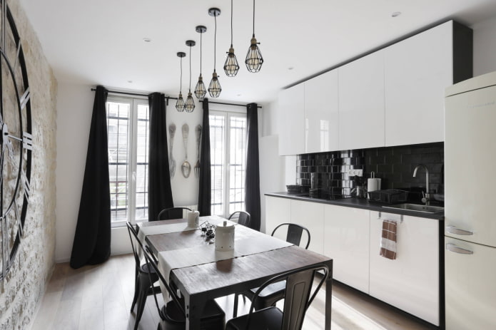 black curtains in the kitchen