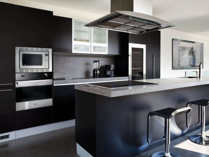 Conception de cuisine moderne avec des meubles noirs