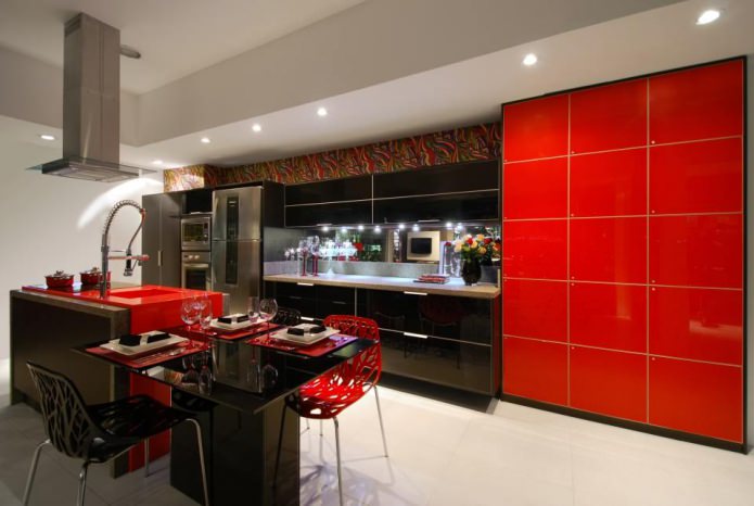 combinaison de rouge et de noir dans la cuisine