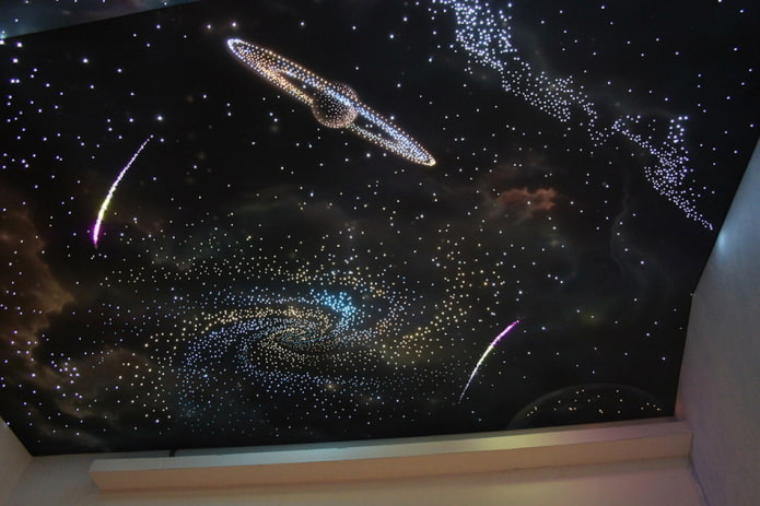 Tissu extensible noir avec une image de galaxie