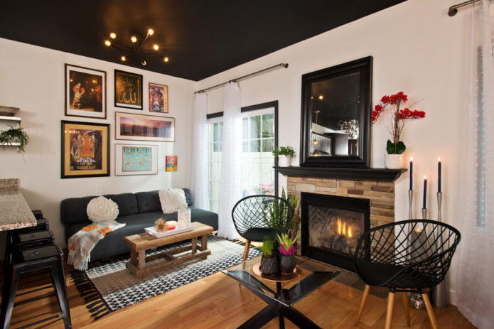Plafond tendu noir mat de style moderne