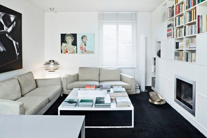 tapis dans un salon noir et blanc
