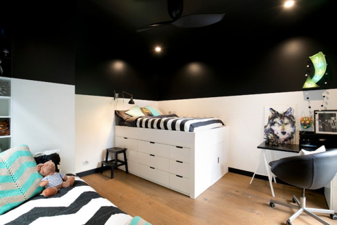 Chambre de bébé noir et blanc