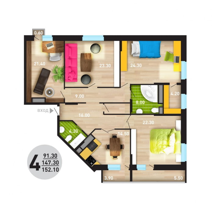 Plan d'un appartement de 4 pièces