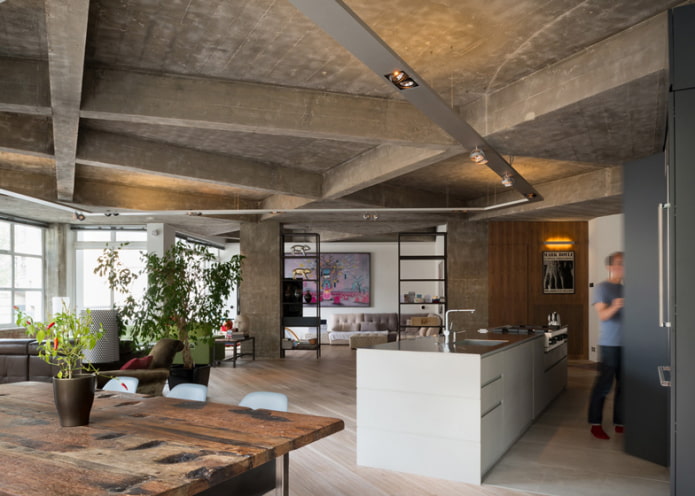 plafond avec poutres en béton