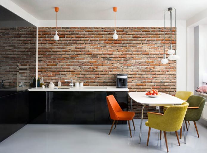 Papier peint brique rouge pour une cuisine