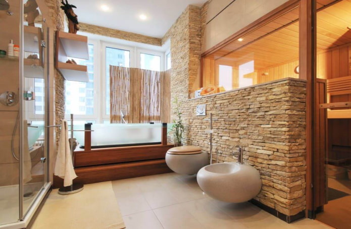 Toilettes décoratives en pierre à l'intérieur