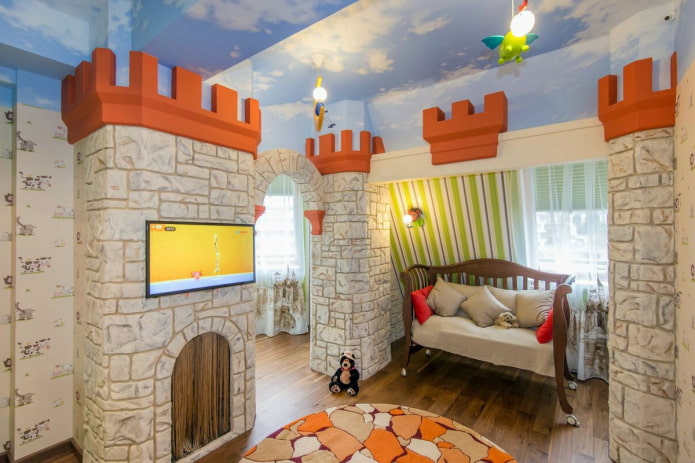 finition en pierre décorative dans la chambre d'enfant
