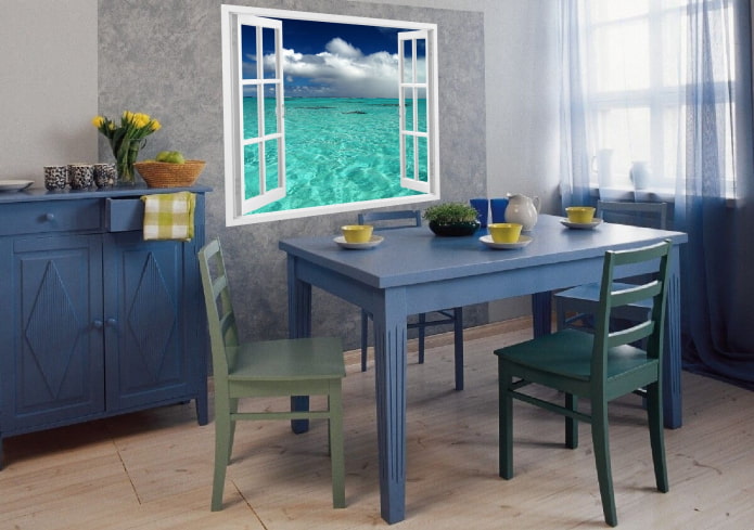 table en bois bleue à l'intérieur