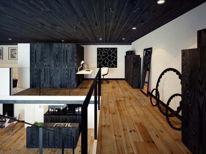 plafond en bois noir à l'intérieur