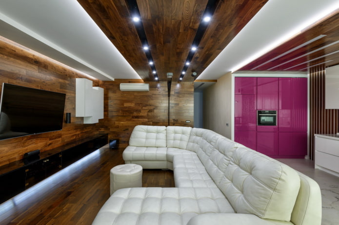 Plafond en bois avec spots