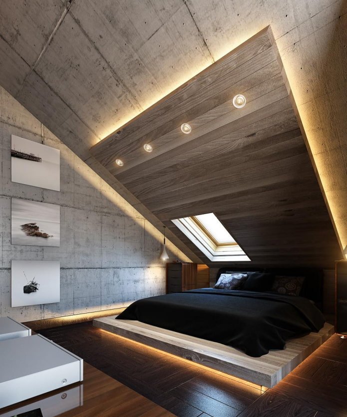 Plafond en bois avec rétroéclairage