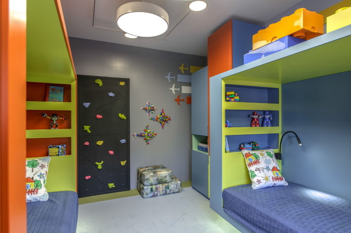 Zonage d'une chambre d'enfant pour deux garçons d'âge préscolaire