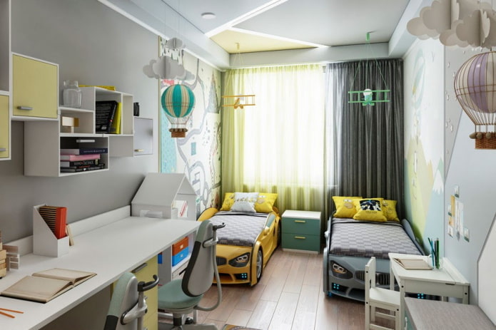 zonage d'une chambre d'enfants pour deux garçons d'âge préscolaire