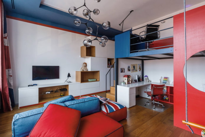 Espace de détente rouge et bleu
