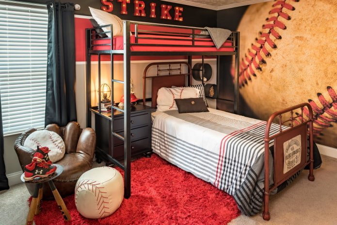 Chambre d'enfant rouge et noire
