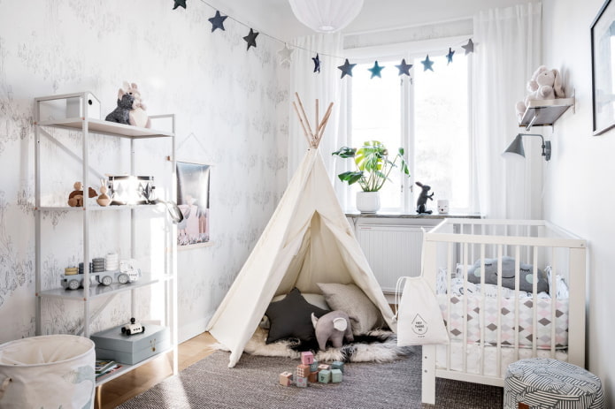 Décoration et textiles à l'intérieur de la chambre de bébé