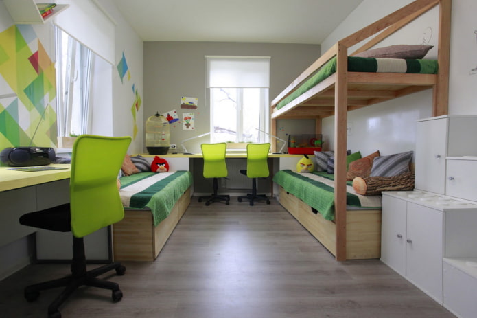Intérieur d'une chambre pour trois garçons