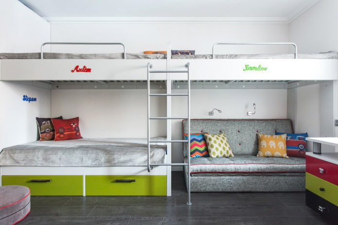 Intérieur d'une chambre pour trois garçons