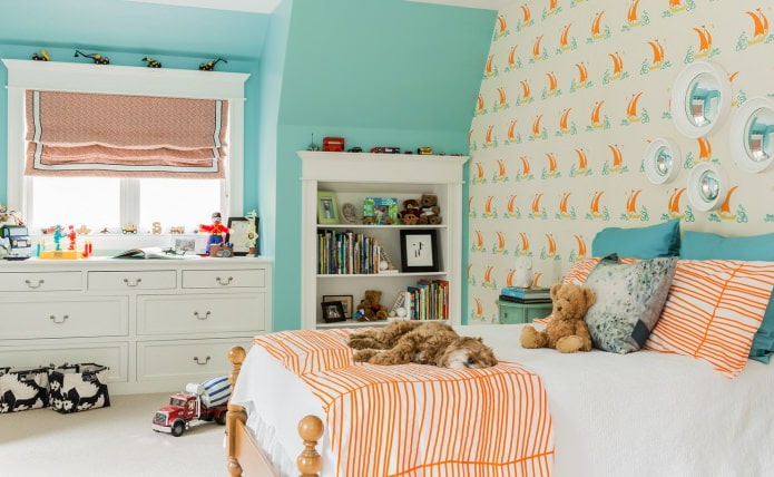 Couleur Tiffany à l'intérieur d'une chambre d'enfant