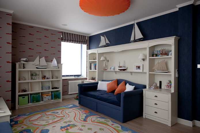Schéma de couleurs d'une chambre d'enfant de style marin