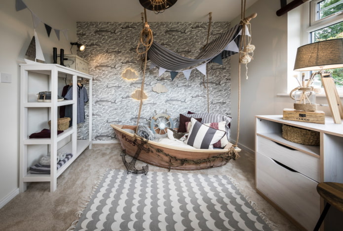 meubles à l'intérieur de la chambre d'enfant de style marin