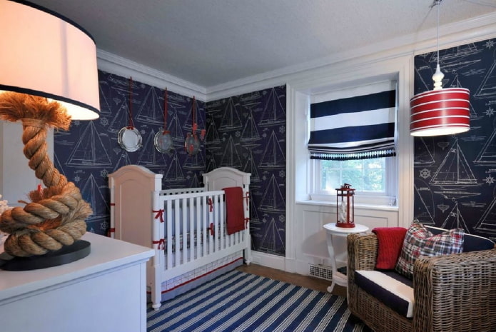 conception d'une chambre de bébé pour un nouveau-né dans un style marin