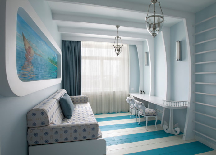 Intérieur d'une chambre de fille de style marin