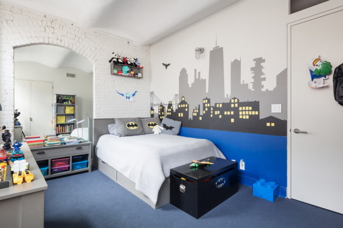 intérieur d'une chambre de garçon de style loft