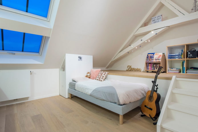 Intérieur d'une chambre d'adolescente de style loft