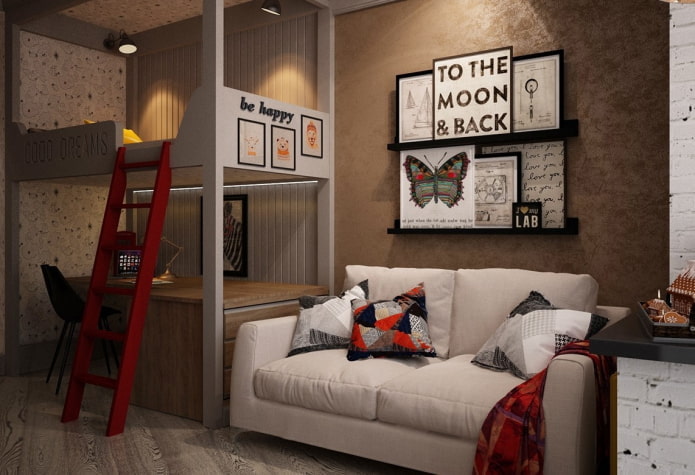 Intérieur d'une chambre de fille de style loft