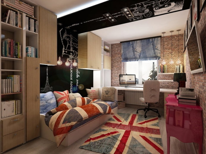 Textiles à l'intérieur d'une chambre d'enfant de style industriel