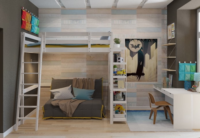intérieur d'une chambre de garçon de style loft