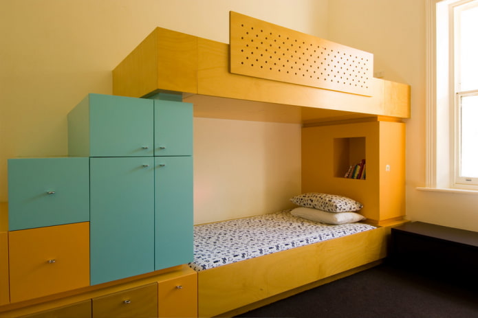 Lit superposé jaune dans une chambre d'enfant