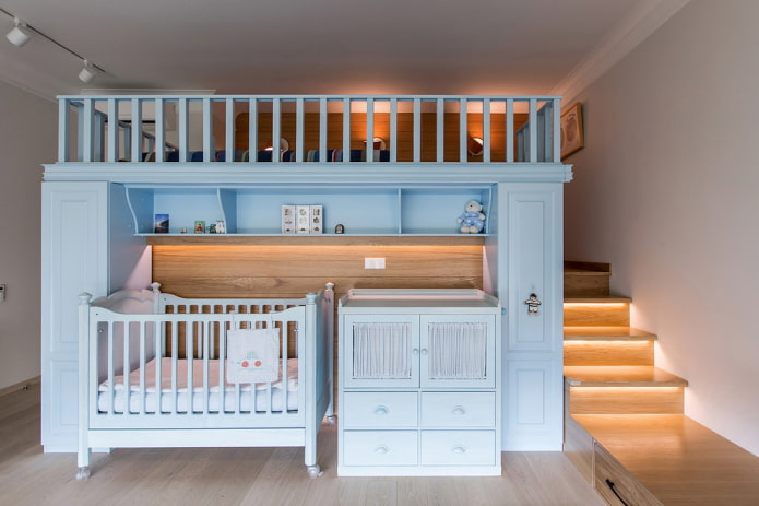 un modèle à deux niveaux dans une chambre d'enfant pour enfants d'âges différents