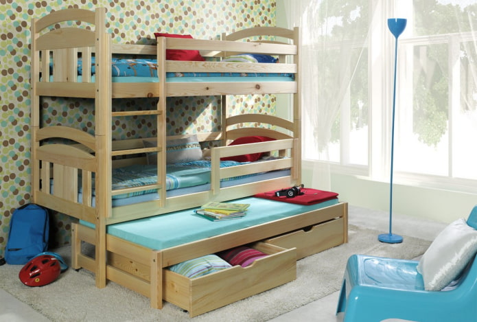 modèle à deux niveaux dans une chambre d'enfant pour trois enfants