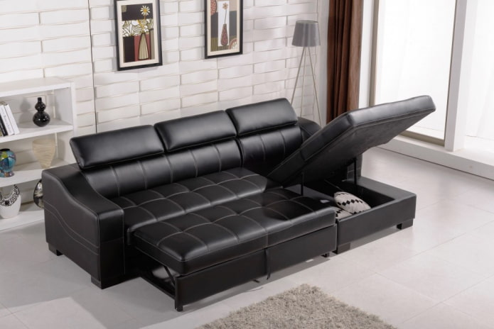 Canapé pliant avec revêtement intérieur en cuir